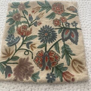 Vintage Crewel Autumnal Floral Embroidered Accent Pillow Cover 16”x16”